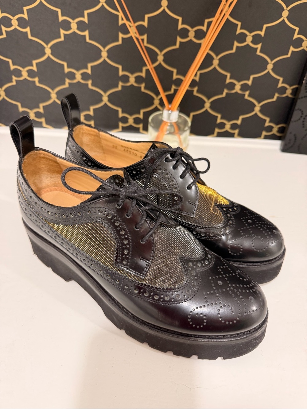 Platform Brogue Lace-Up Shoes in Black - Picture 1 of 4